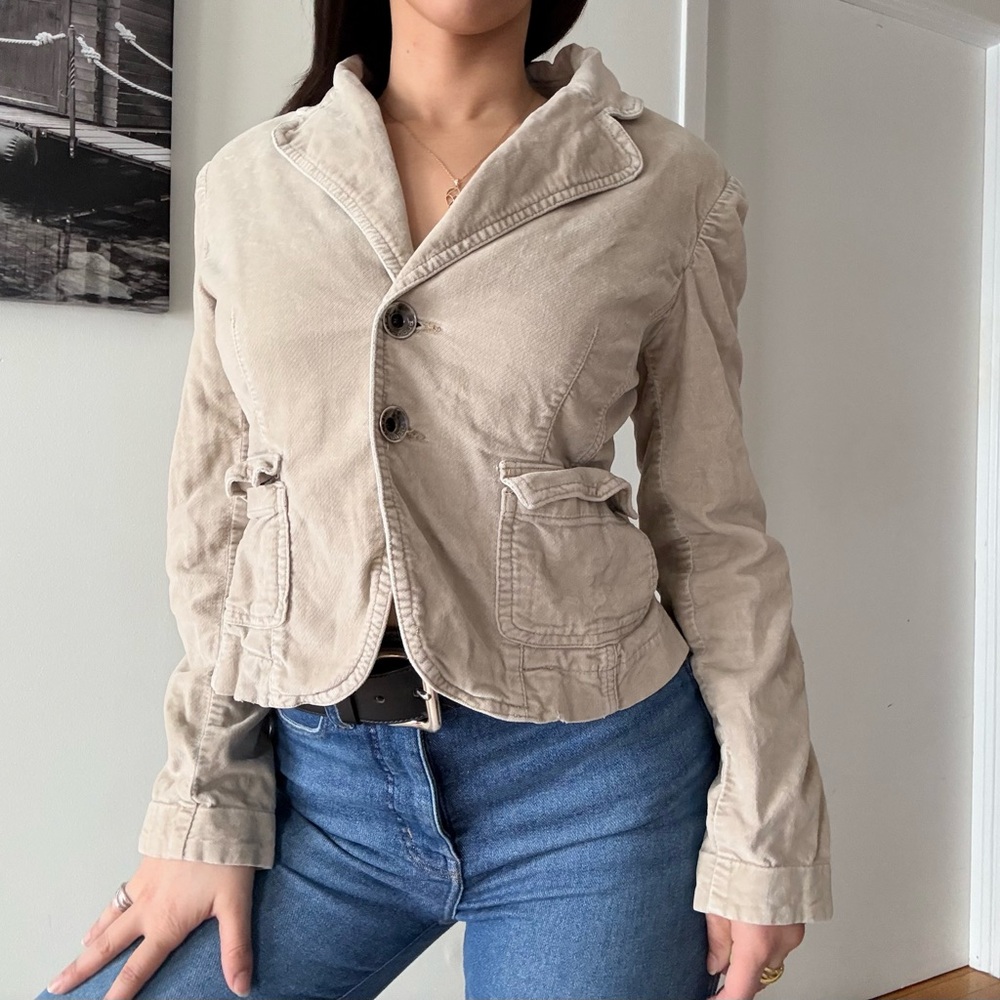 Y2K Beige Velvet Cropped Jacket Preppy Streetwear Soft Fit